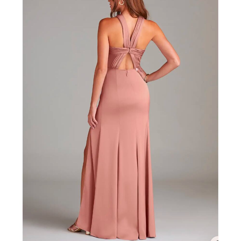 Azazie Rose Mauve Crisscross Halter Maxi Dress - Picture 8 of 14